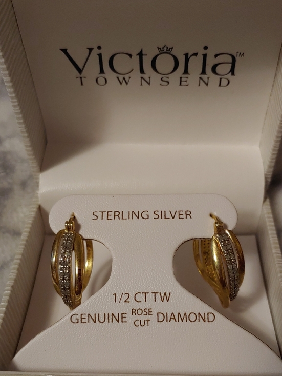 Victoria Townsend Jewelry - Victoria Townsend Two-Tone Gold and Silver Diamond Hoop Earrings
